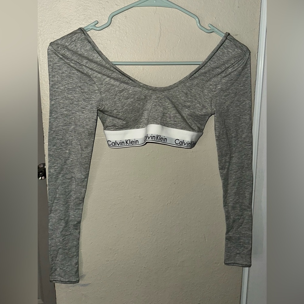 Calvin Klein Heather Gray Long Sleeve Crop Top XS
